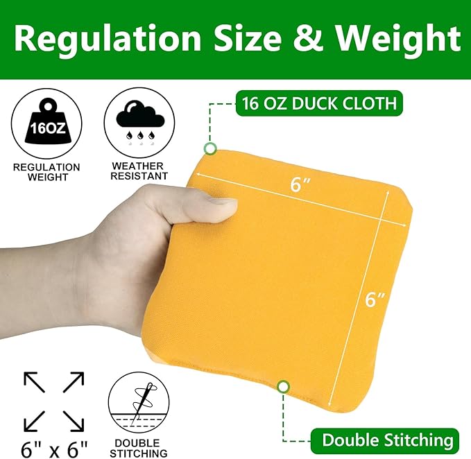 EunHo Cornhole Bags Set of 8 Regulation Size & Weight Corn Hole Bean Bags Official Professional All Weather for Tossing Game with Carry Case
