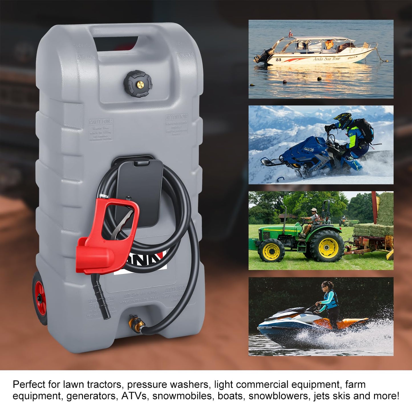 ‎DNA MOTORING 58L Portable Fuel Caddy Tank Container for Gasoline Diesel Light Oil,13 Gallon, 2 Gal/Min,Grey,TOOLS-00302