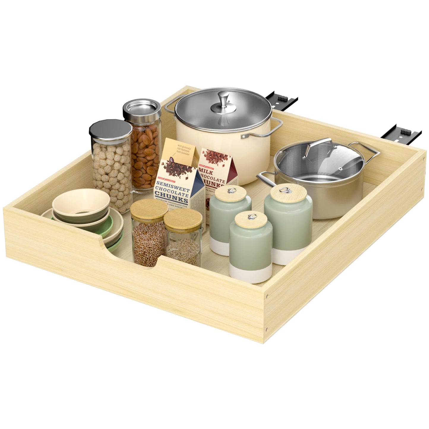 COOLBEBE Pull Out Cabinet Organizer, Soft Close Pull Out Drawers for Cabinets, 19" W x 21" D Solid Wood Slide Out Cabinet Drawers in Kitchen, Pantry, Bathroom, Bottom Assembly