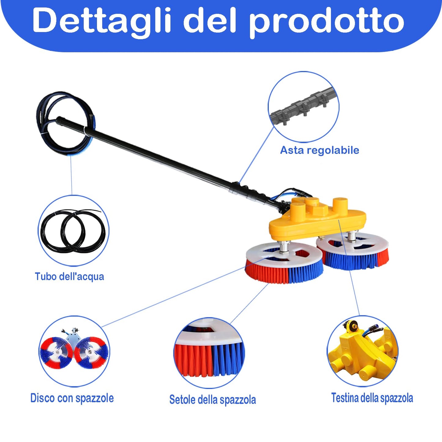 Solar Panel Cleaner – Dual Rotating Disc Brush with 11ft Carbon Fiber Pole, AC Powered Cleaning Equipment for Home PV Systems
