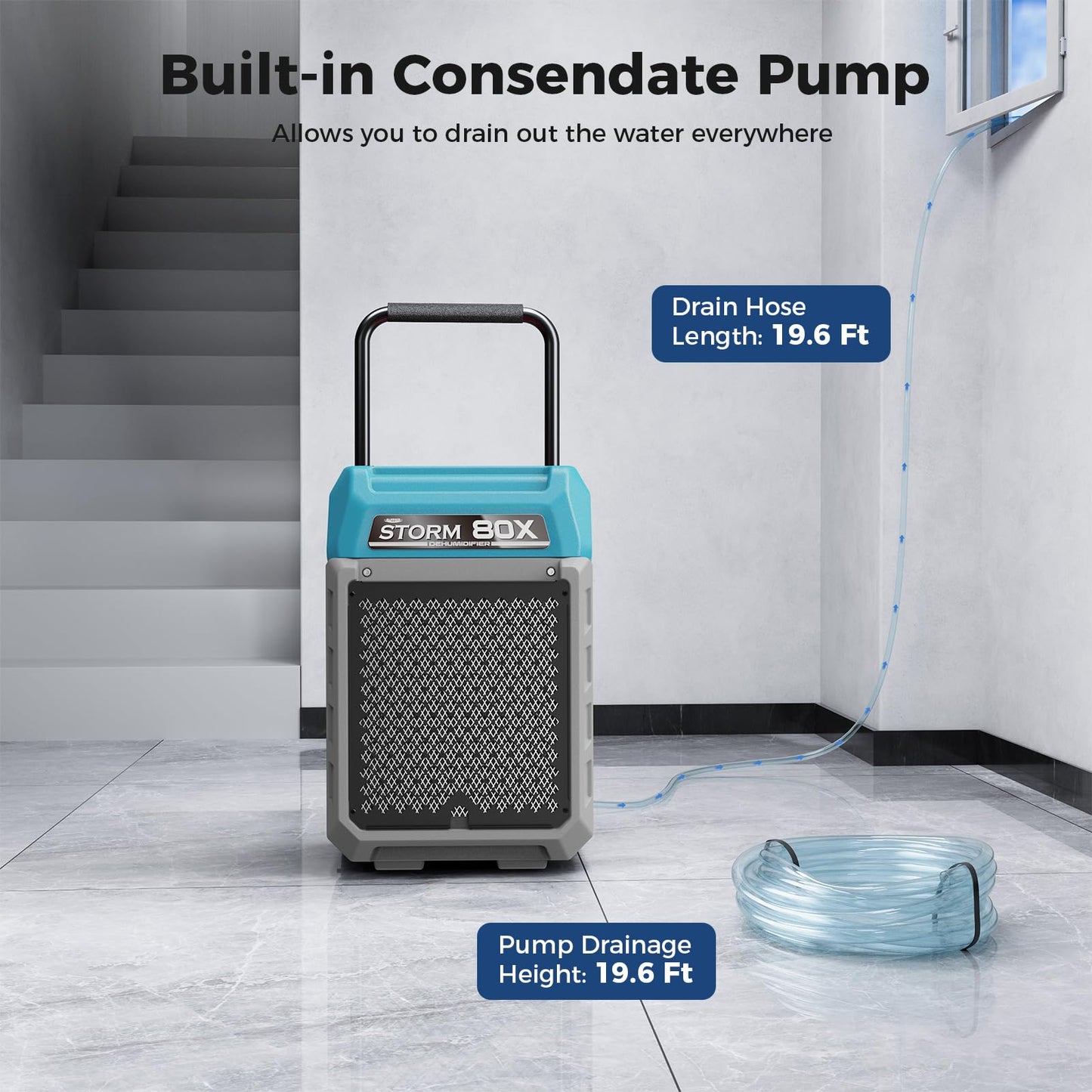 ALORAIR 170 PPD Commercial Dehumidifier with Pump & Drain Hose, LGR Industrial Use, Portable Dehumidifier with Wheels for Water Damage Restore, Carpet Drying, 6-Year Limited Warranty, Storm 80X (Blue)