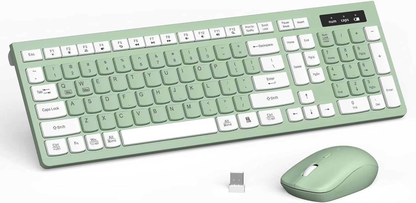 RECCAZR 2.4GHz Wireless Keyboard and Mouse Combo, Full-Sized Wireless Keyboard and Adjustable DPI Mouse, USB Receiver