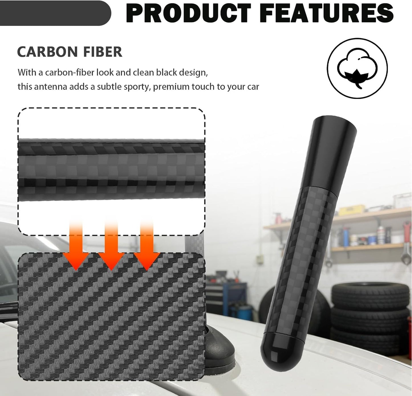 VKQTS 3.11 Inch Short Car Antenna Replacement,Stylish Carbon Fiber Short Antenna for Car as Cars Decor Compatible