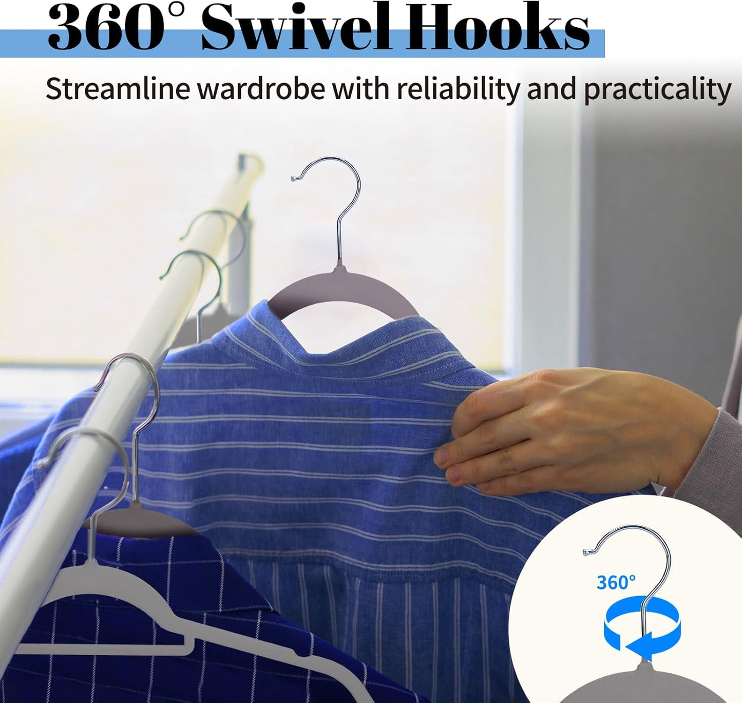 Smartor Velvet Hangers - Space-Saving Non-Slip Clothes Hangers with Tie Bar | 20-Pack in Grey