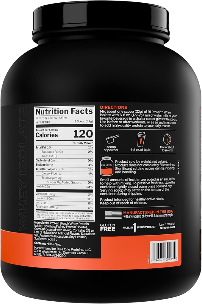 Rule 1 R1 Protein Whey Isolate - with 25g Protein & 6g BCAA Exclusively from Isolated & Hydrolyzed Sources for Workout Recovery (5 Pounds*, Chocolate Fudge)
