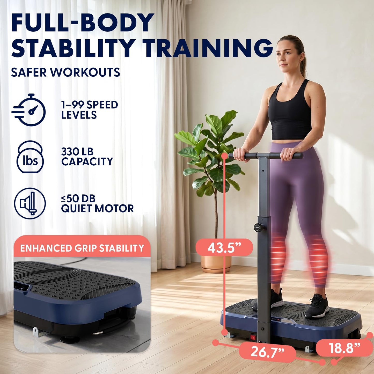 SQUATZ Vibration Plate Exercise Machine with Handlebar, Vibration Plate with Handles, 1-99 Speed Levels, 10 Preset Programs, Low-Impact Home Fitness Platform with Remote, Portable Design, Blue