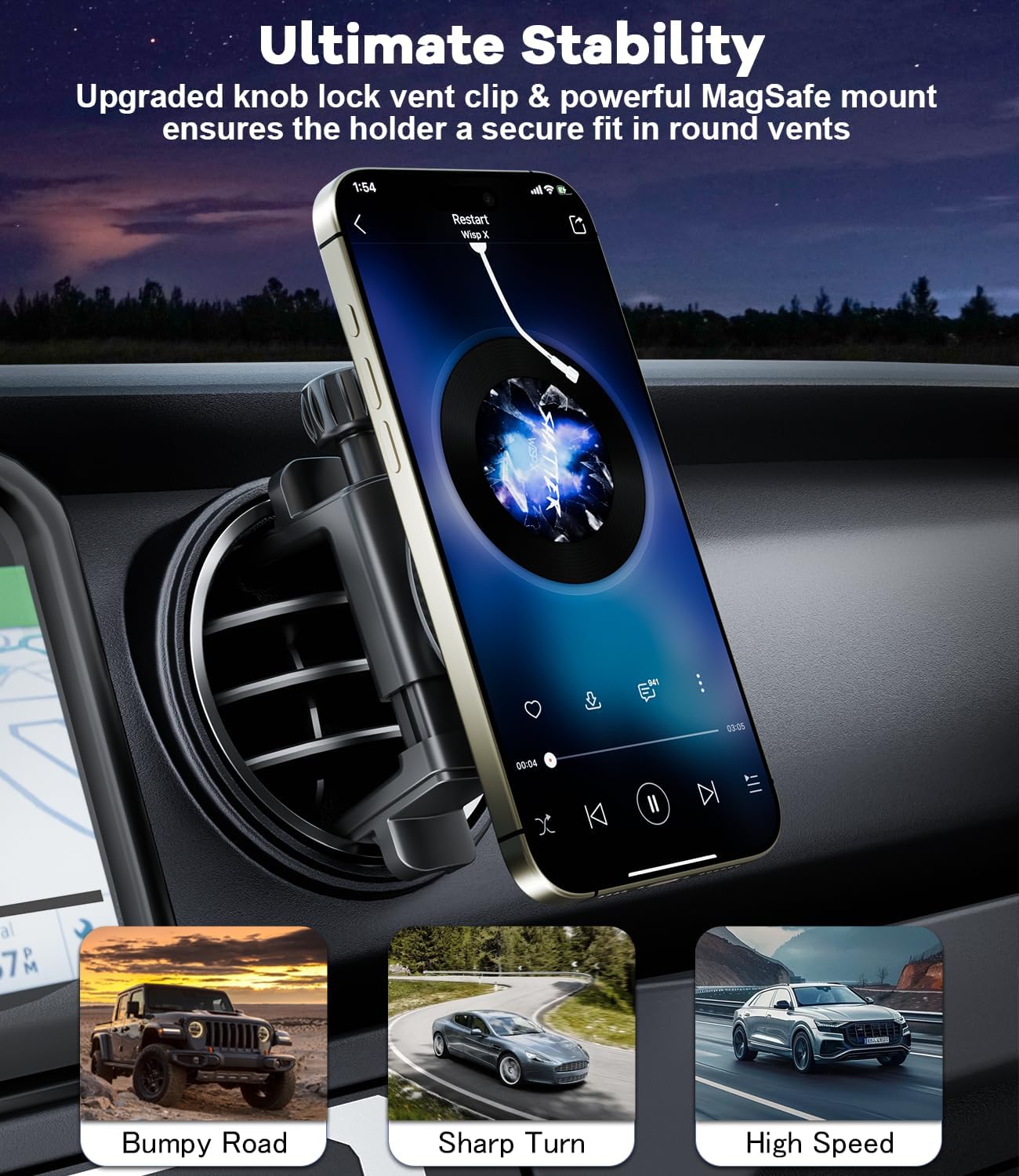 ALAFLY JL(2018-2025) (2020-2024) (2009-2016), 17 16 15 14 13 12 Magnetic Round Vent Car Phone Holder for Jeep Wrangler