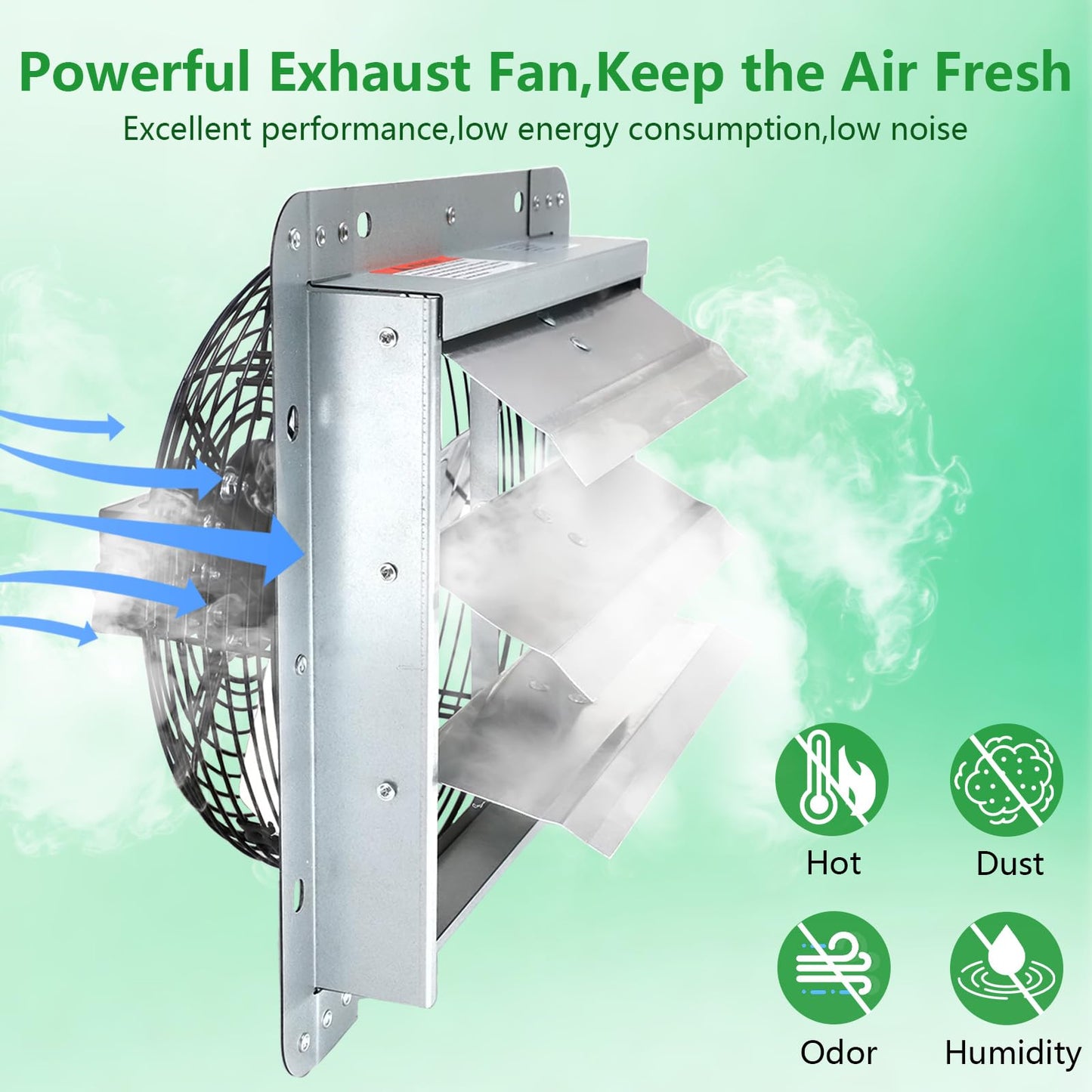 Aibabcue Shutter Exhaust Fan with Thermostat & Speed Control, 1558 CFM,1665 RPM, Upgrade 14 inch Wall Mount Attic Vent Fan for Chicken Coops, Greenhouse, Gable, Barn, Garage, Shed Ventilator