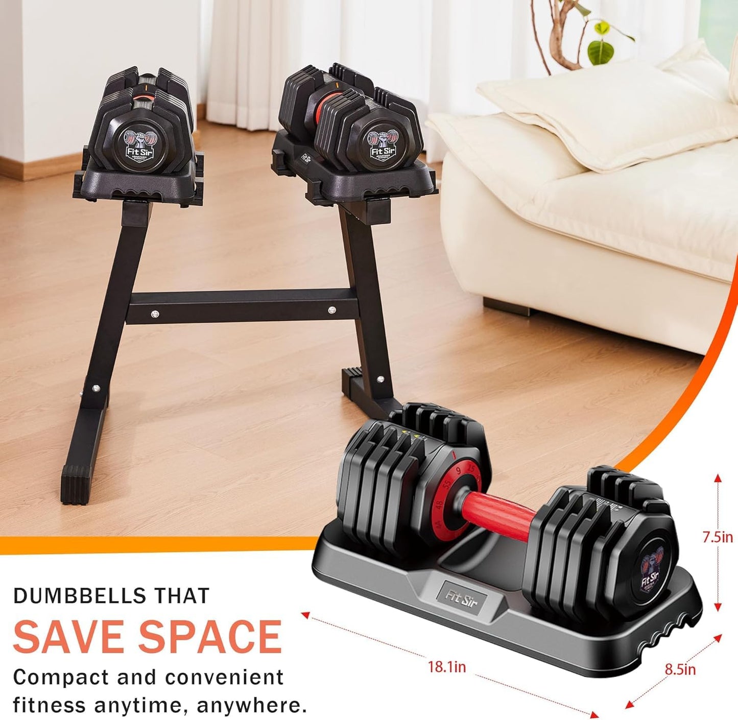 55LB Adjustable Dumbbell Set,10 in 1 Free Weights Dumbbell of 2 with Secure Locking Mechanism for Safe,1 Sec Speed Adjustment Men/Women Gym and Home Strength Training Equipment.
