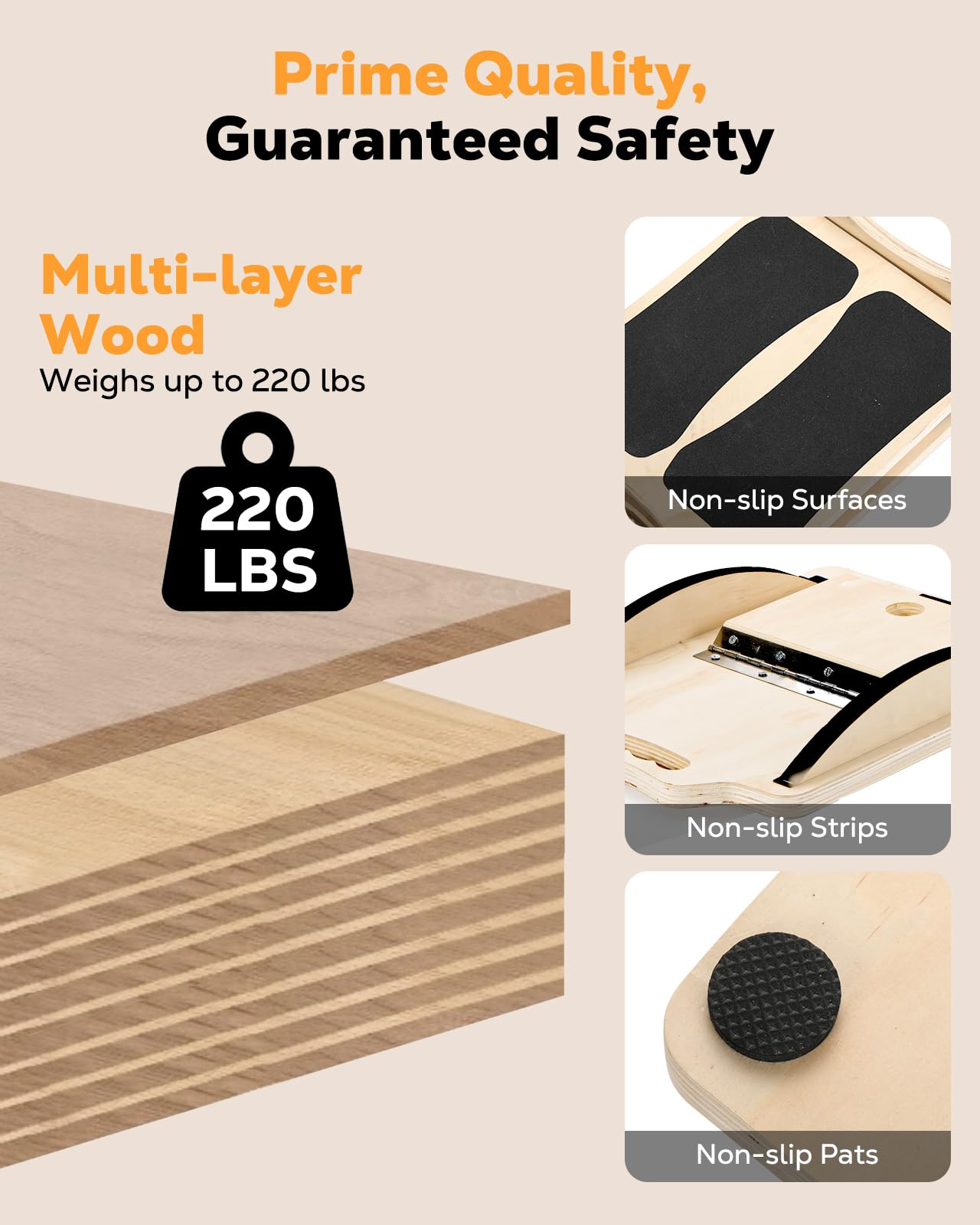 MoKo 2-in-1 Wooden Slant Board & Balance Board, 4 Adjustable Inclines Calf Stretcher for Knees, Ankles, Heels, Feet and Legs, Non-slip Stretch Boards Support up to 220lbs