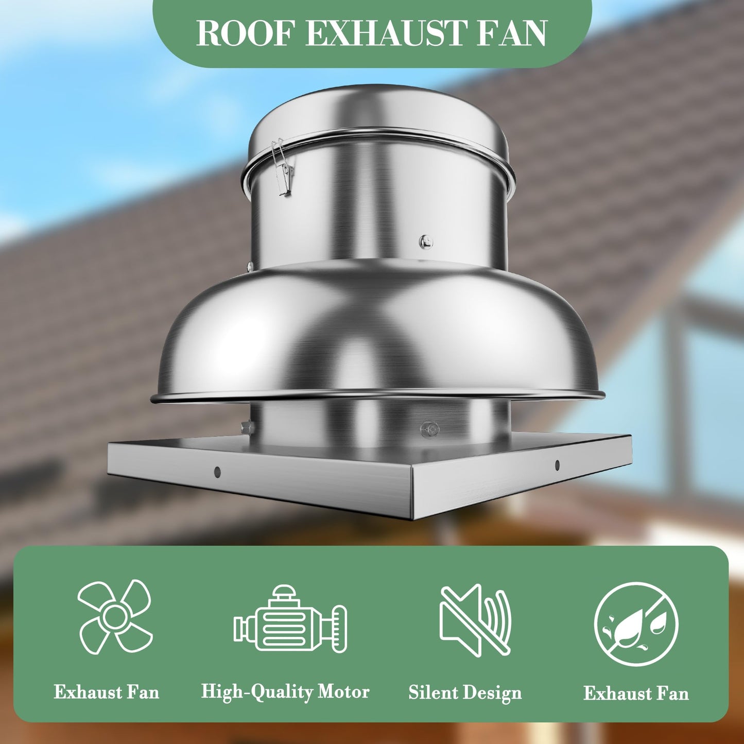 1400 CFM High Speed Direct Drive Centrifugal Roof Fan, Up Blast Mounted Exhaust Fan with High Power Motor, 25.59'' Fan Base Heavy-Duty Stainless Steel for Factory, Garage, Restaurant, Warehouse