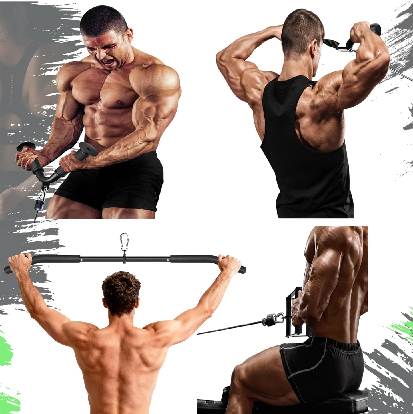 Cable Machine Attachment Set LAT Pulldown Attachments,Cable Machine Accessories for Home Gym Weight Workout Include LAT Pulldown Bar,Double D Bar, Tricep Rope,V Bar (Black-5 pcs)