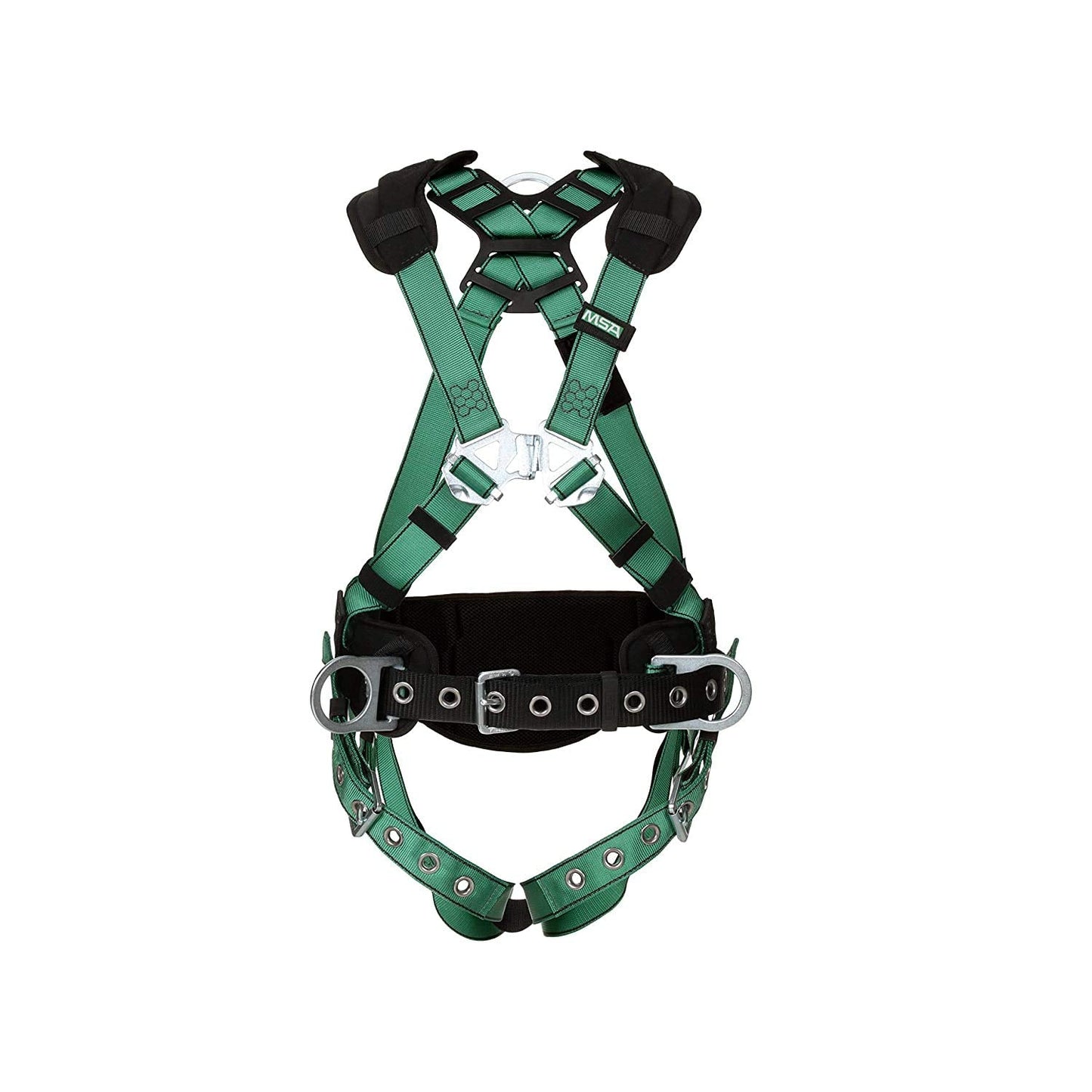 MSA 10197364 V-Form Construction Harness - Standard (Medium), D-Ring Configuration: Back/Hip, Tongue Buckle Leg Straps, with Shoulder Padding, Full Body Harness