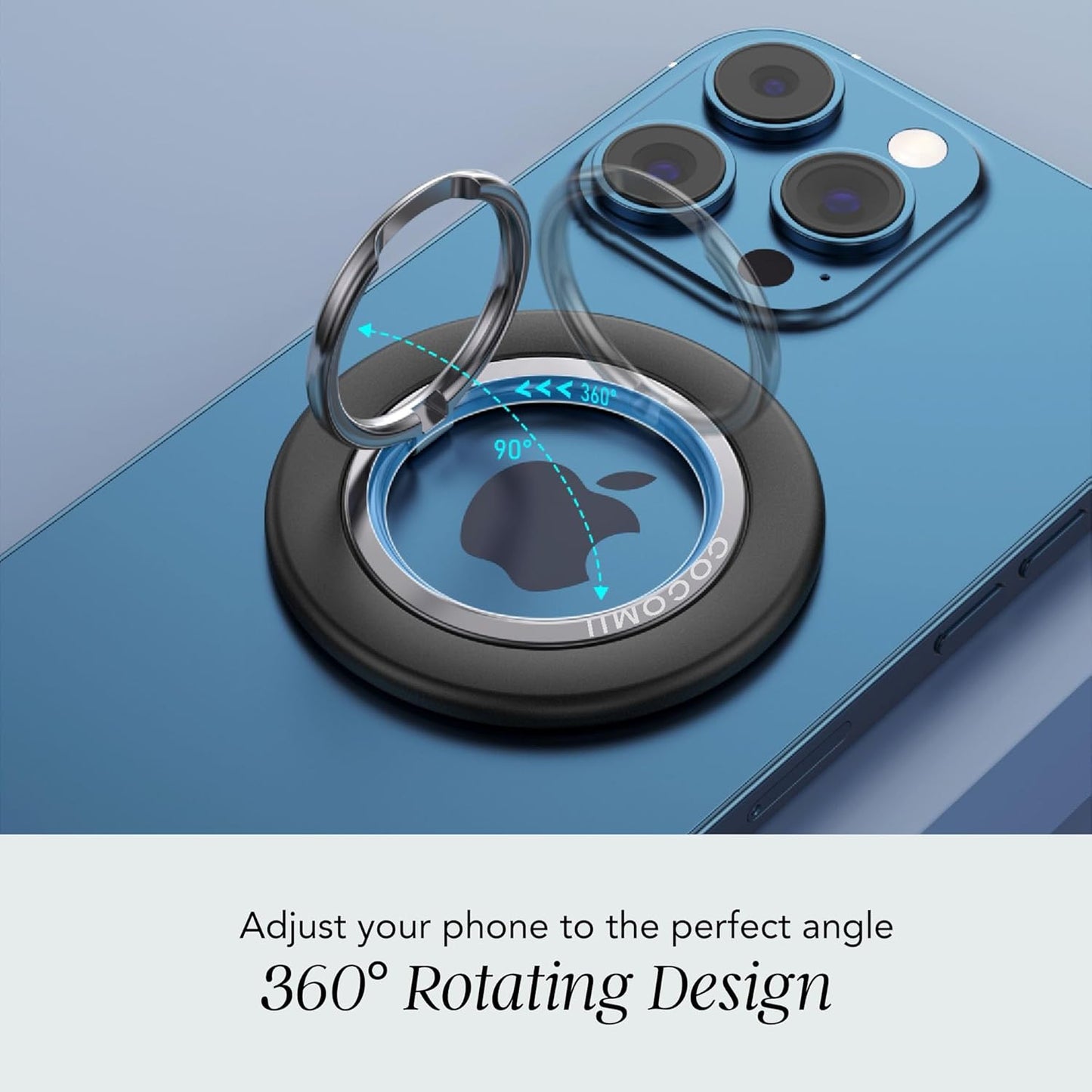 COCOMII 360 Magnetic Phone Ring Holder for MagSafe, Rotation Finger Grip Stand, Matte Black