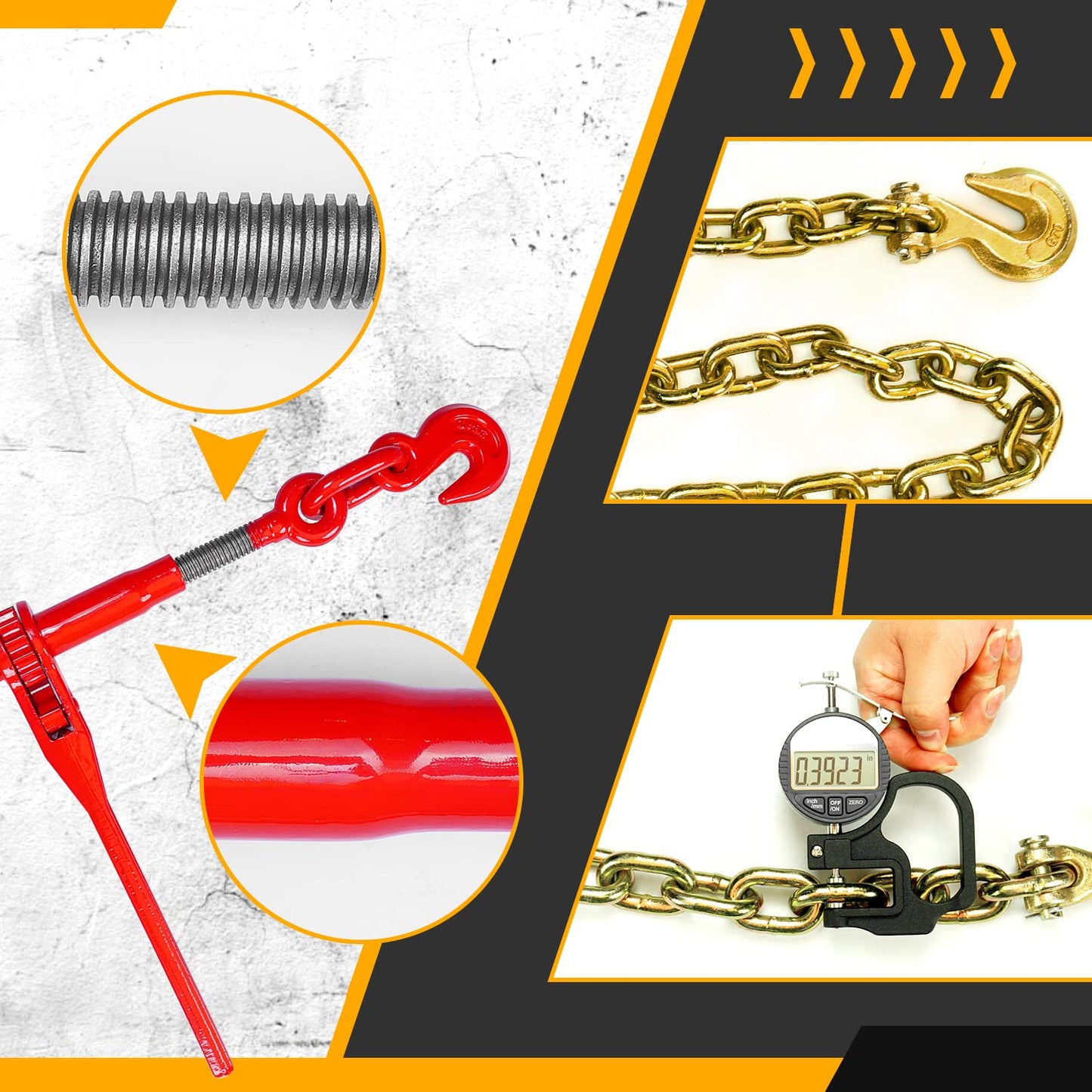 Digank Chain Binder 3/8" -1/2" Grade 70 and 3/8"×10ft Chains Includes (2) Binders and (2) Chains for Industrial Agricultural Towing Applications in Chain and Binder Kit