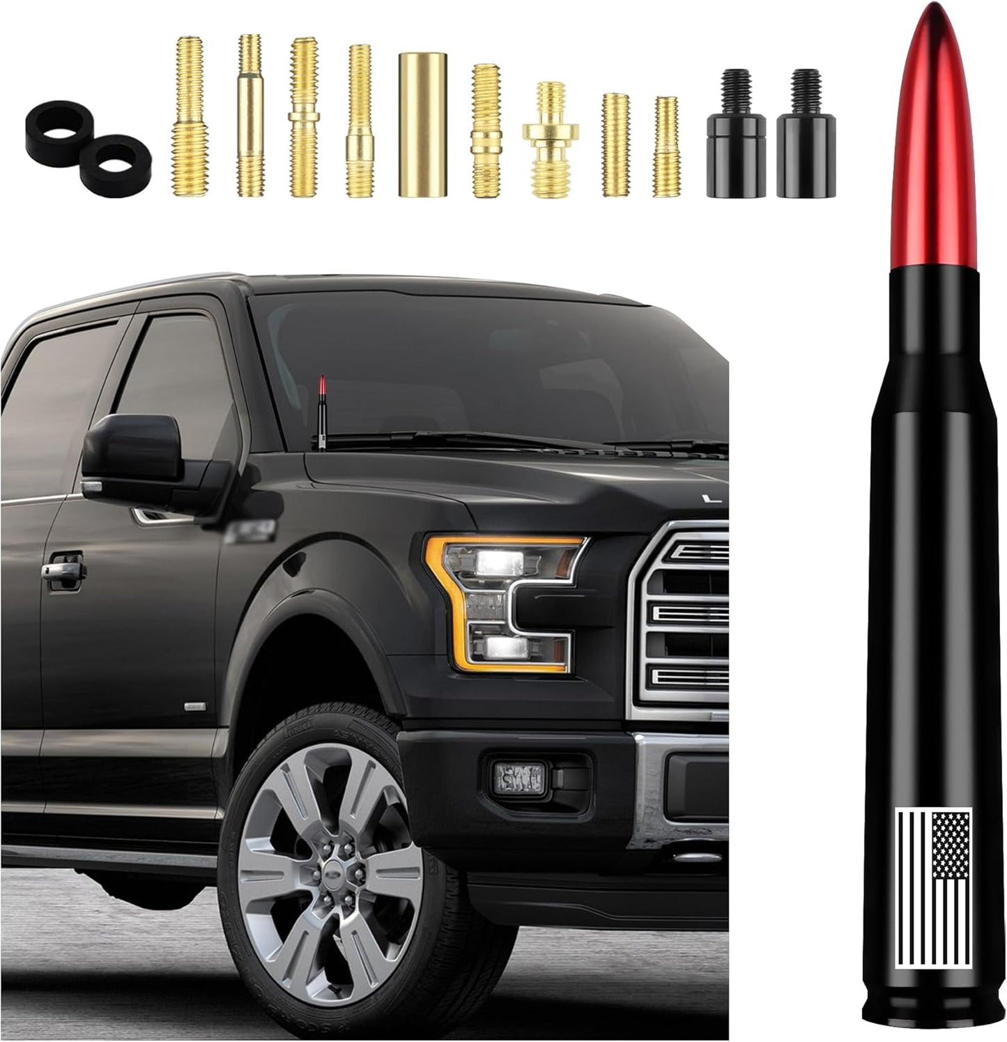 Junecarp American Flag Car Bullet Antenna,Truck Exterior Decoration Accessories[New Upgrade Flag Design] Car Antenna