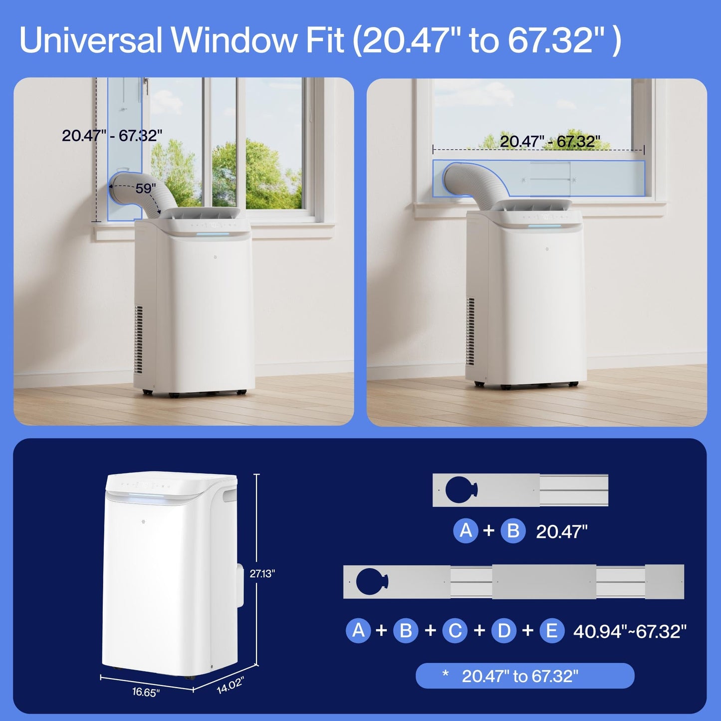 DELLA Sylro Series Smart Portable Air Conditioner, 14,000 BTU Drainage-Free Energy Efficient Cooling AC Units, 49dB Quiet for Bedroom, WiFi App/Voice/Remote Control, Fits 20.5"–67.3" Windows