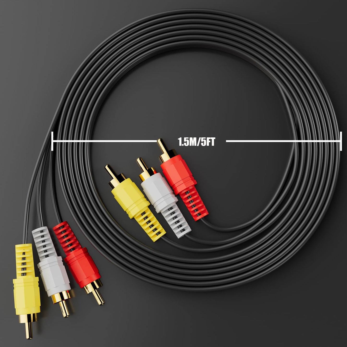 Eanetf 3RCA 24K (5ft-1pcs) RCA Cables, Cable Audio Video Gold Plated Connecting Audio Video Components AV Male to Male