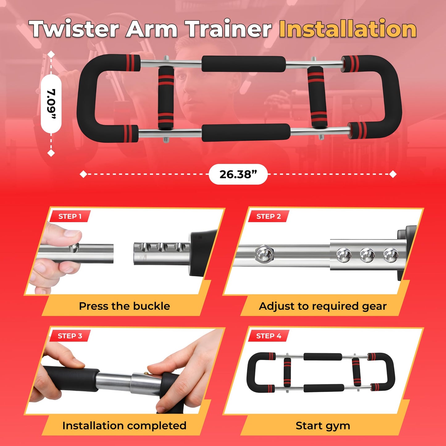 Zentrova Twister Arm Trainer, Adjustable Resistance 30–120 lbs, Chest & Arm Workout Equipment for Men & Women | Portable Spring Power Twister Bar | Upper Body Strength Trainer | Home Gym Fitness