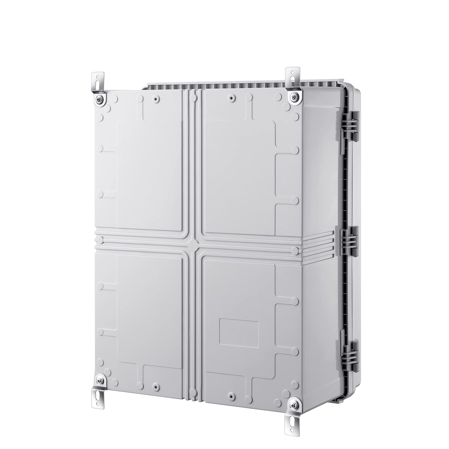 Gratury Junction Box, IP67 Waterproof Plastic Enclosure for Electrical Project, Hinged Grey Cover, Includes Mounting Plate and Wall Bracket 510×410×200mm (20"×16.1"×7.9")