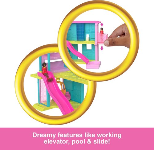 Barbie Mini Dreamhouse Dollhouse Set - Surprise 1.5-Inch Doll, Furniture, Elevator & Pool