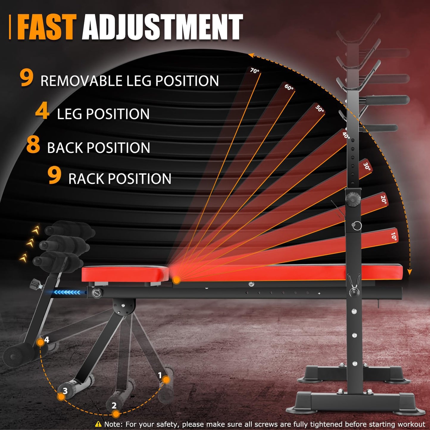 OPPSDECOR 600LBS 6 in 1 Weight Bench Set, Adjustable Bench Press Set and Squat Rack, Foldable Workout Benches for Home Gym, Incline Decline Flat Sit Up Strength Training Bench