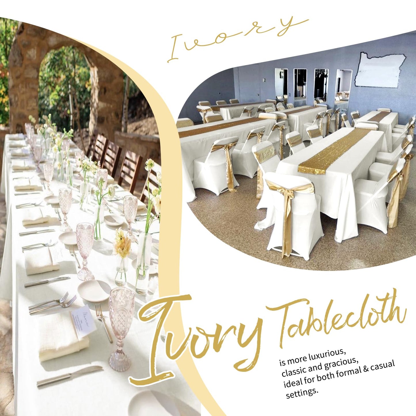 Showgeous 12 Pack Ivory Rectangle Tablecloth, 60 x 126 Inch, Wrinkle & Fade Resistant, Polyester, Perfect for 8 Foot Rectangle Tables, Wedding Parties, Banquet Dinners