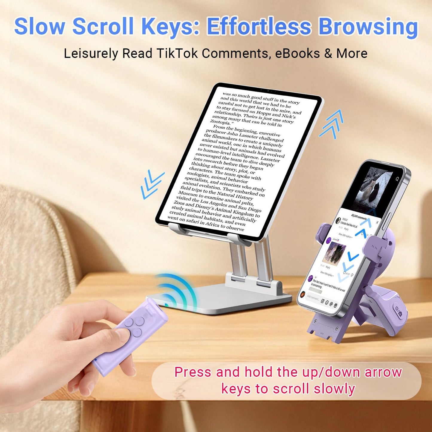 MILOUZ Remote Control Scrolling for Tiktok with Phone Stand,Page Turner for Kindle App E-Book,Bluetooth Camera Shutter