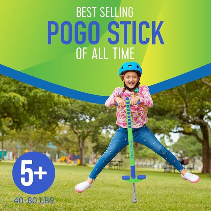 Flybar Jolt Pogo Stick for Kids Ages 6 and Up, 40 to 80 Pounds, Perfect for Beginners, Easy Grip Foam Handles, Anti-Slip Foot Pegs, Outdoor Toys for Boys, Jumper Toys for Girls, Outside Toys for Kids