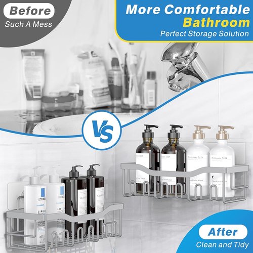 EUDELE Shower Caddy - 2 Pack Adhesive Organizer for Bathroom & Kitchen Storage | Rustproof Stainless Steel