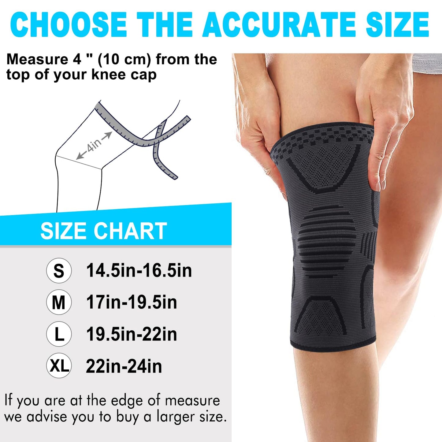 Double Couple 2 Pack Copper Knee Brace Knee Compression Sleeve Support for Men Women Knee Pain Working Out Running Sport Arthritis(Black&Dark Grey,Medium)