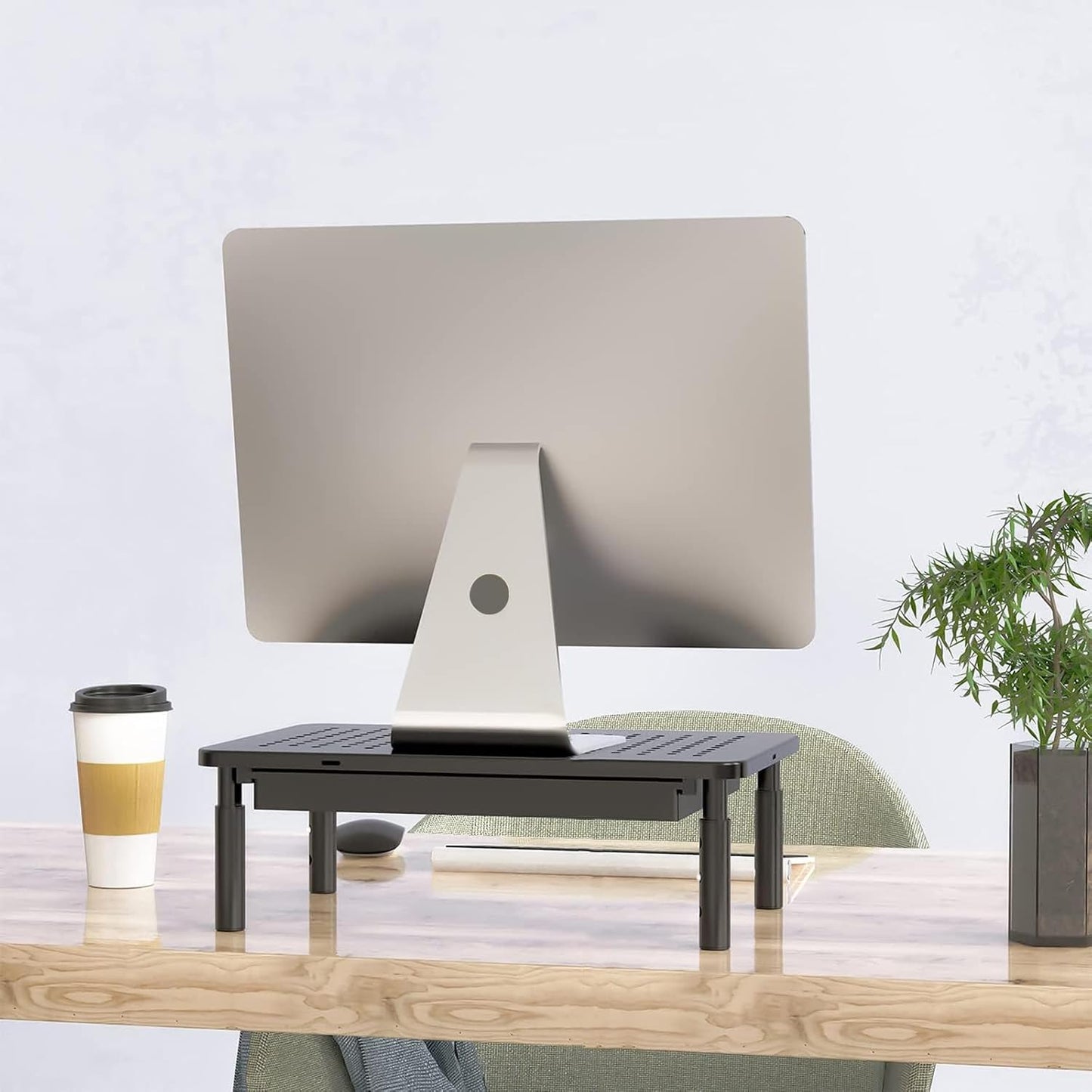 3 (STT003D-B), 1 Pack, WALI Computer Monitor Stand with Storage, Desk Monitor Riser Height Adjustable, Laptop Riser