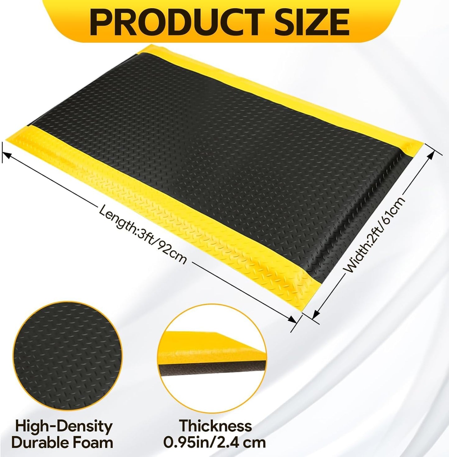 2 Pack 2 x 3 FT Industrial Anti Fatigue Mats, 15/16 Inch Thick Soft Sponge Ergonomic Mat, Nonslip Diamond Plate Work Mat, for Relieving Soreness in The Back and Legs
