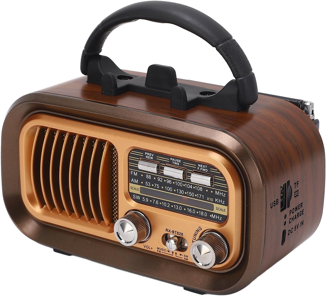 Diyeeni 3 (RXBT628) Portable Vintage Radio Speaker Bluetooth, Multifunctional Design, Bands AM FM Radio, Portable