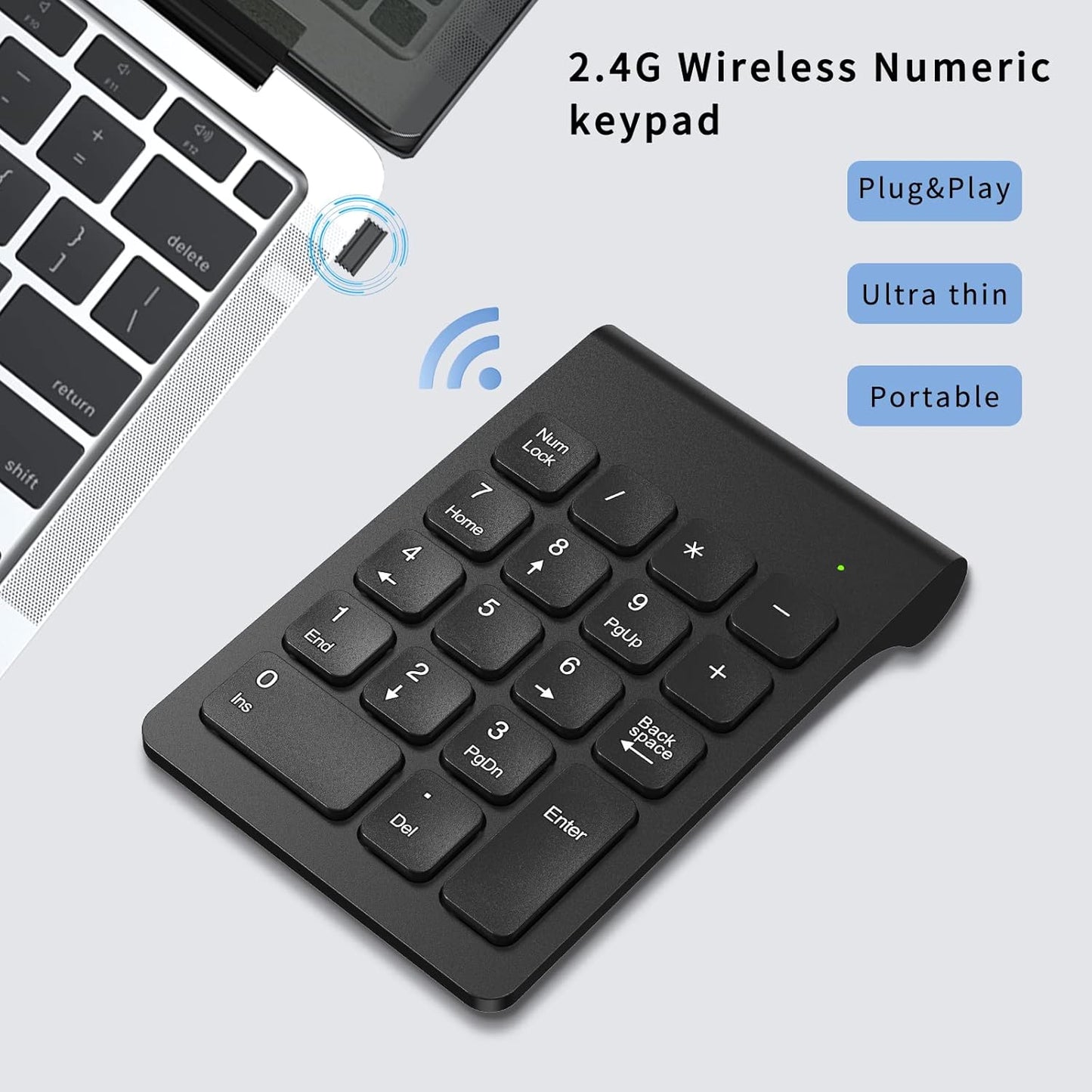 cimetech 2.4G 18 Wireless Number Pad, Numeric Keypad Numpad with USB Receiver, Keys Portable Mini Keyboard for Laptop