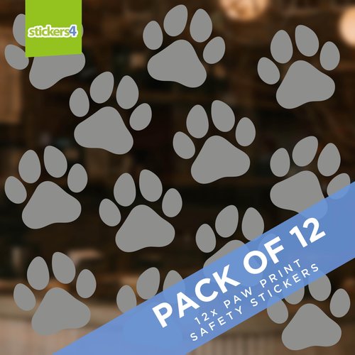 12 x Dog Paw Print Stickers Decals for Glass Doors | 3in x 3in Dog Paw Stickers Sliding Glass Door Decals | Vinyl Awareness Window Clings for Safety Awareness