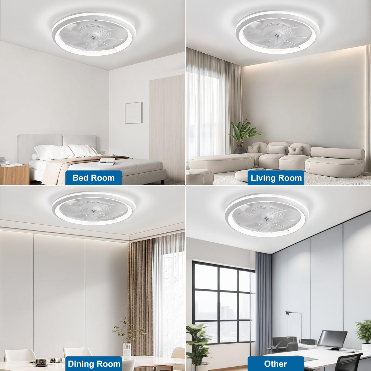 ZHIANN Ceiling Fans with Lights and Remote, 19.3" Low Profile Ceiling Fan, Dimmable Brightness and Color Temperature, 6 Wind Speeds Flush Mount Fan Light for Bedroom, Living Room and Kids Room, White