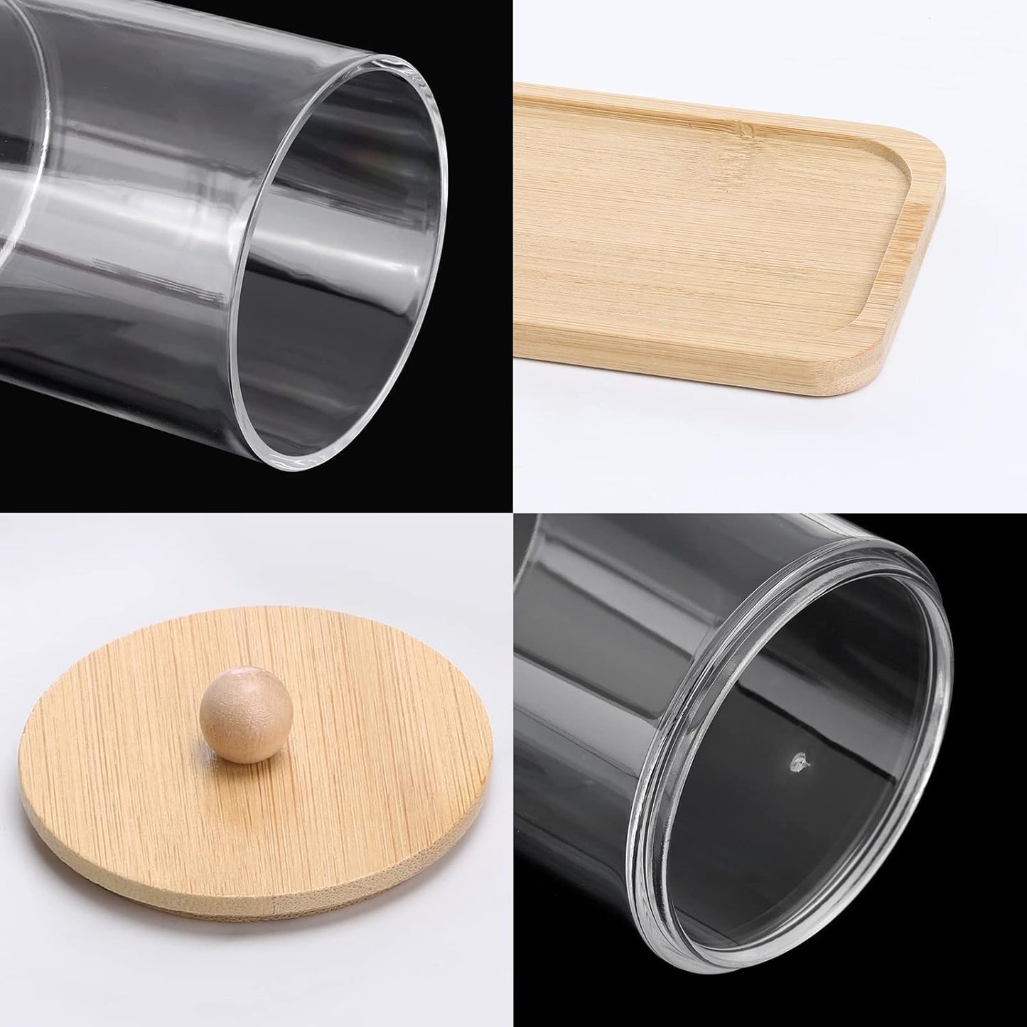 Tbestmax Cotton Swab Holder Set - Clear Apothecary Jar with Wood Lids | 10 Oz Bathroom Storage Containers (3 Pack)