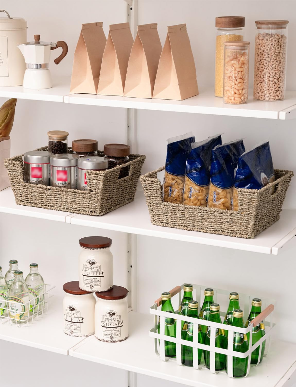StorageWorks Wicker Storage Basket - Stackable Seagrass Baskets for Pantry Organization | 2-Pack