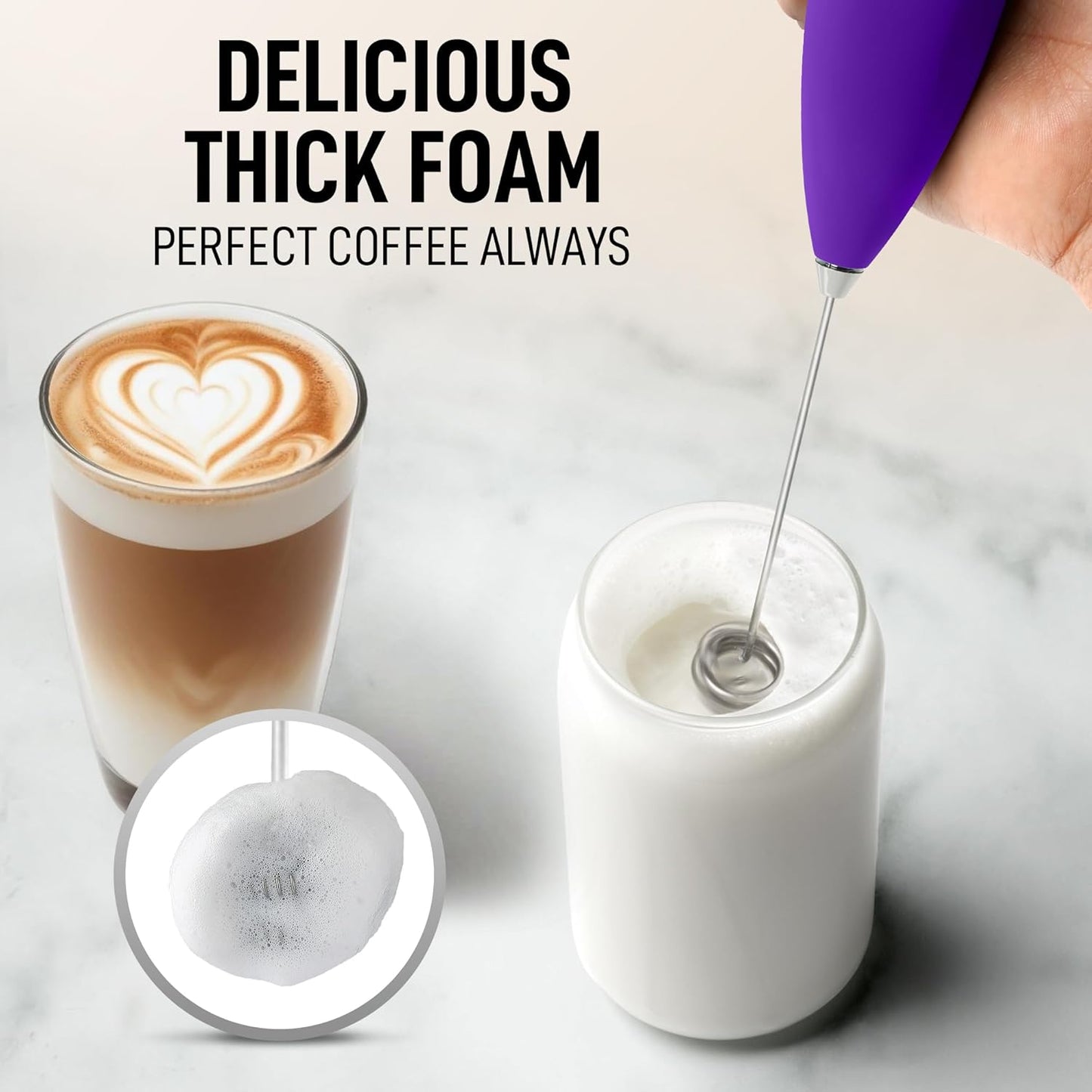 Zulay Kitchen Whisk Milk Frother - Powerful Handheld Foam Maker for Coffee, Lattes & More | Includes 4 Duracell Batteries