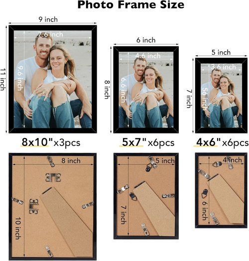 JCJMY Picture Frames Set - 15 Pack Collage Wall Decor for Family Photos | Multi Sizes in Black