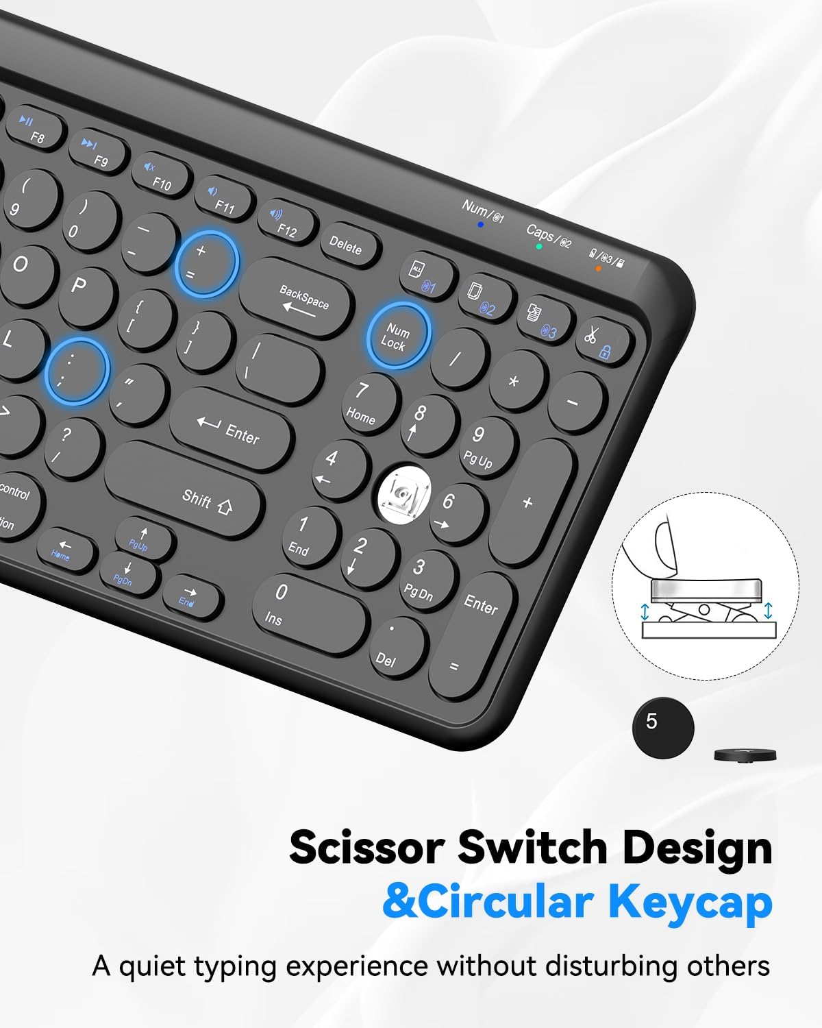 TECKNET 2.4G 4-Device 7 Wireless Keyboard Bluetooth & USB, Up to Connection, USB C Rechargeable Battery, Quiet Typing