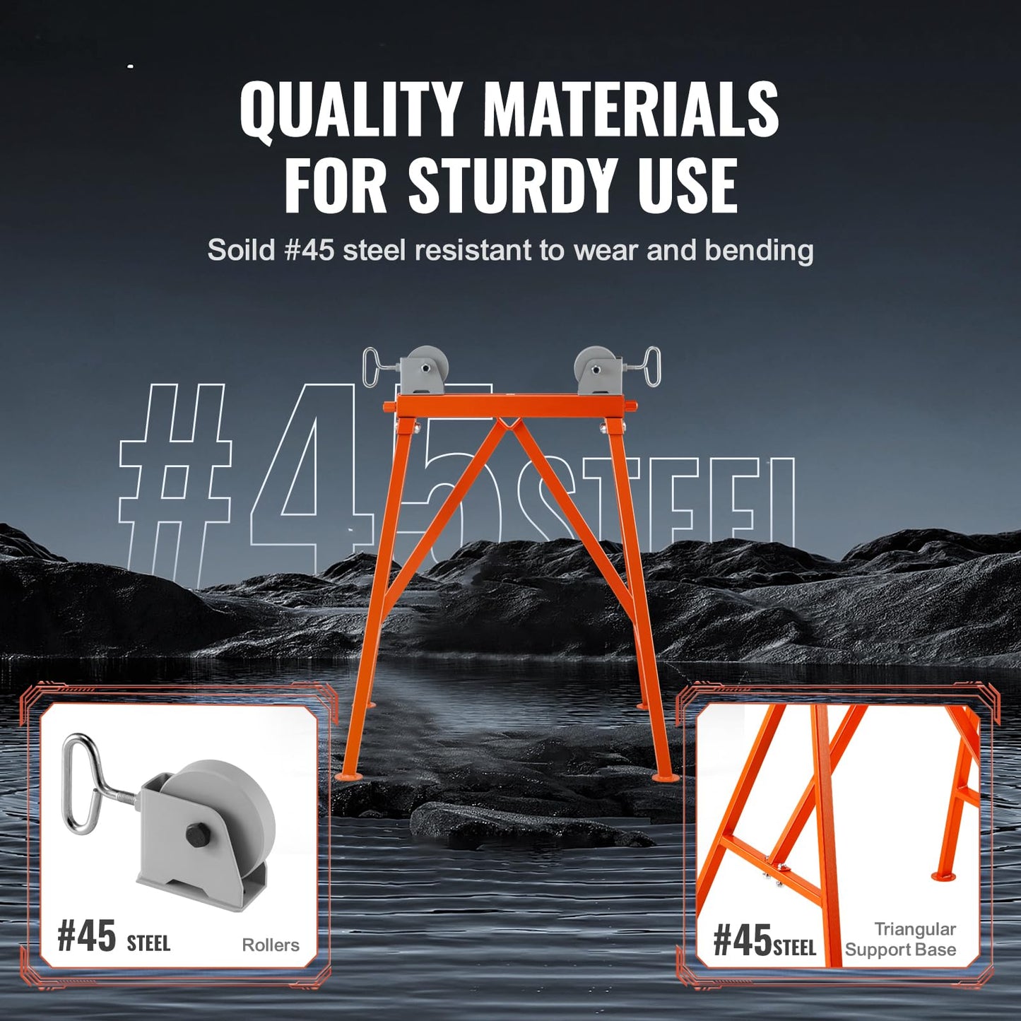 VEVOR Pipe Stand with Roller Head, Heavy Duty 2500 LBS Load Capacity, Suitable for 2-36 inches Pipes, 45# Steel Roller Pipe Stand for Welding