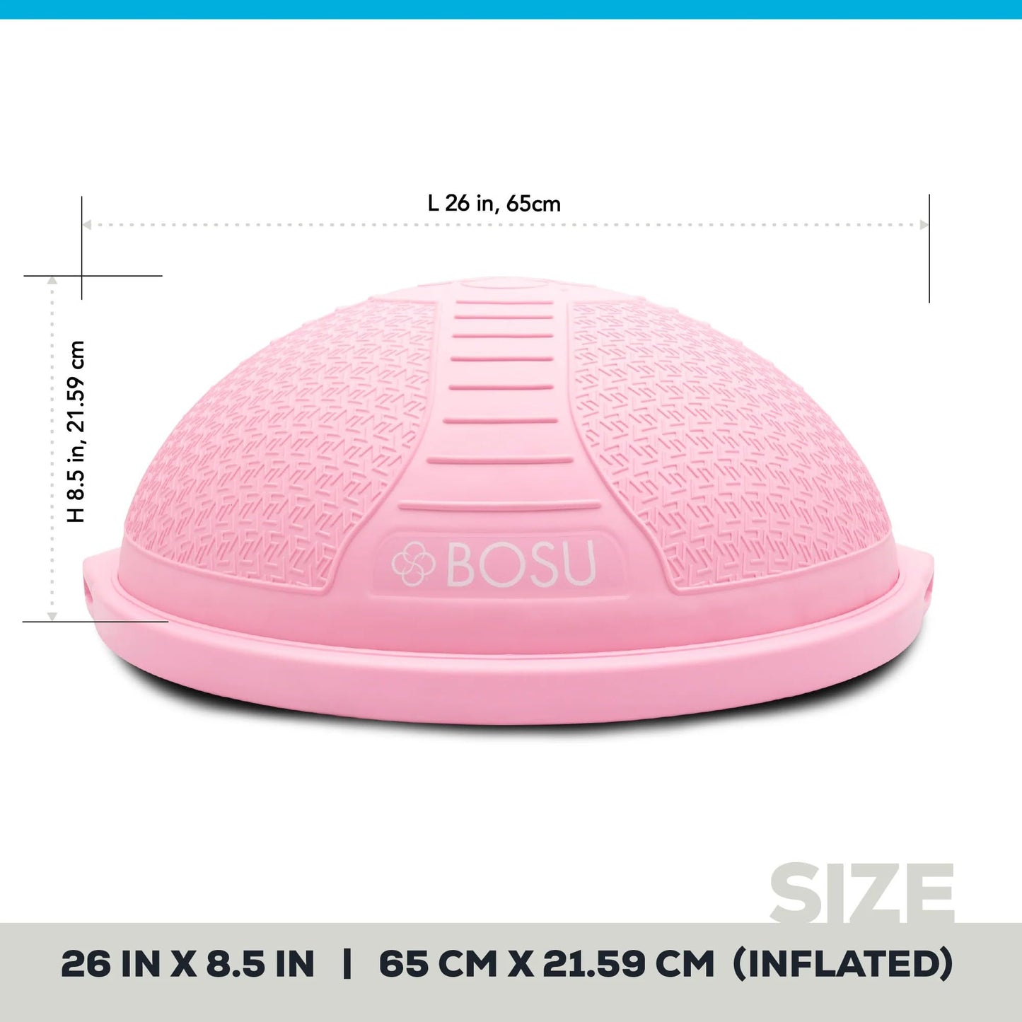 BOSU Pro Balance Trainer, Half-Ball Training Equipment, 350 lb Capacity - Stability Exercise Tool with Non-Slip Base, Includes Hand Pump, Pink