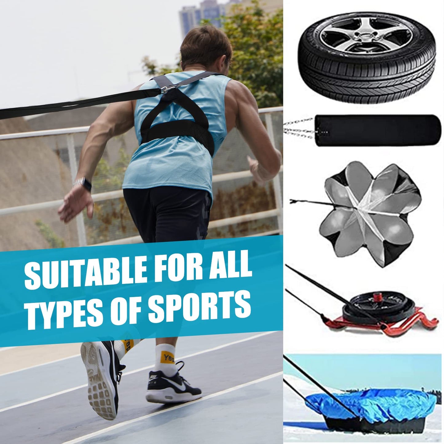 YNXing Sled Harness Workout Resistance and Assistance Trainer Physical Training Resistance Rope Kit Improving Stamina and Strength (6.6FT)