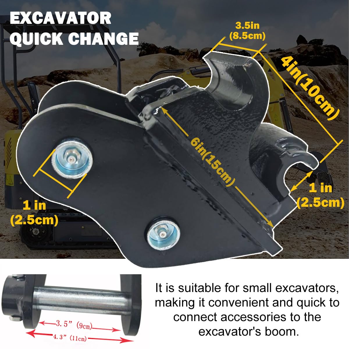 INTBUYING Mini Excavator Attachment Quick Change Quick-Hook Coupler for mini-excavators Span: 3.54in Bore: 0.98in,Center Wheelbase: 3.54in