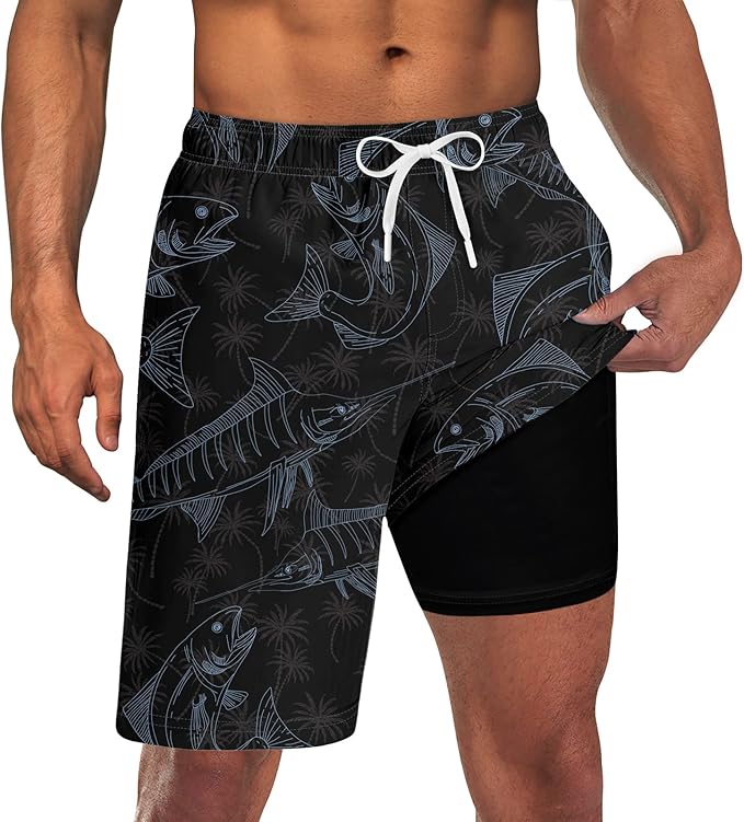 Goodstoworld Mens Swim Trunks with Compression Liner 9'' Inseam Quick Dry Swimsuit Shorts M-3XL