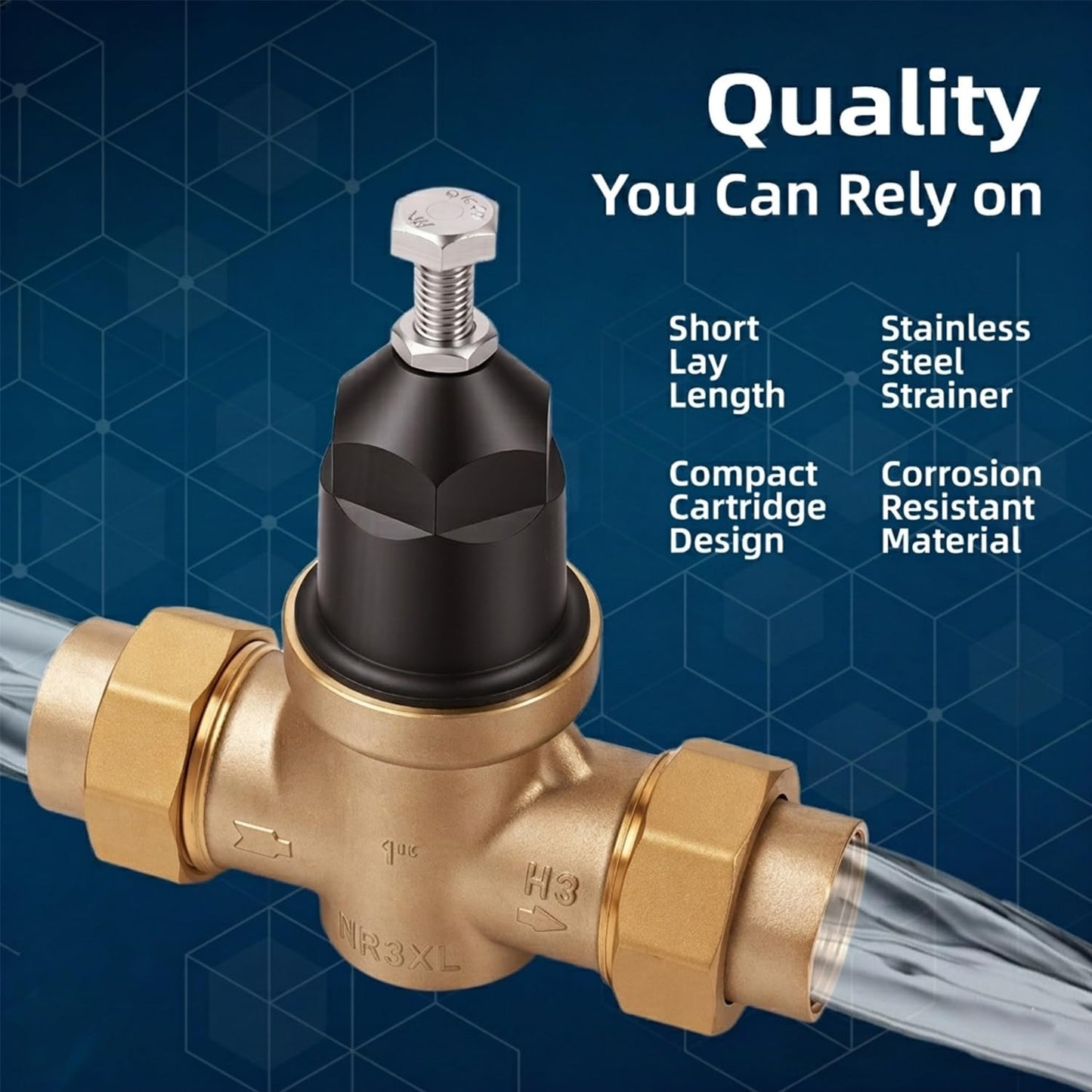 Upgraded 1" Brass Pressure Reducing Valve，Water Pressure Regulator for home with Double Union FNPT Connection - Stainless Steel Strainer Screen (1 inch)