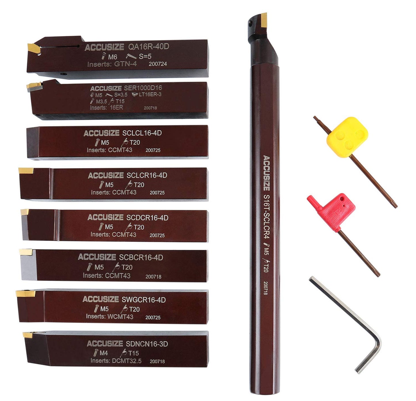 Accusize Industrial Tools 1" 9 Pieces/Set, Indexable Carbide Turning Tools and Boring Bar, 2988-0001