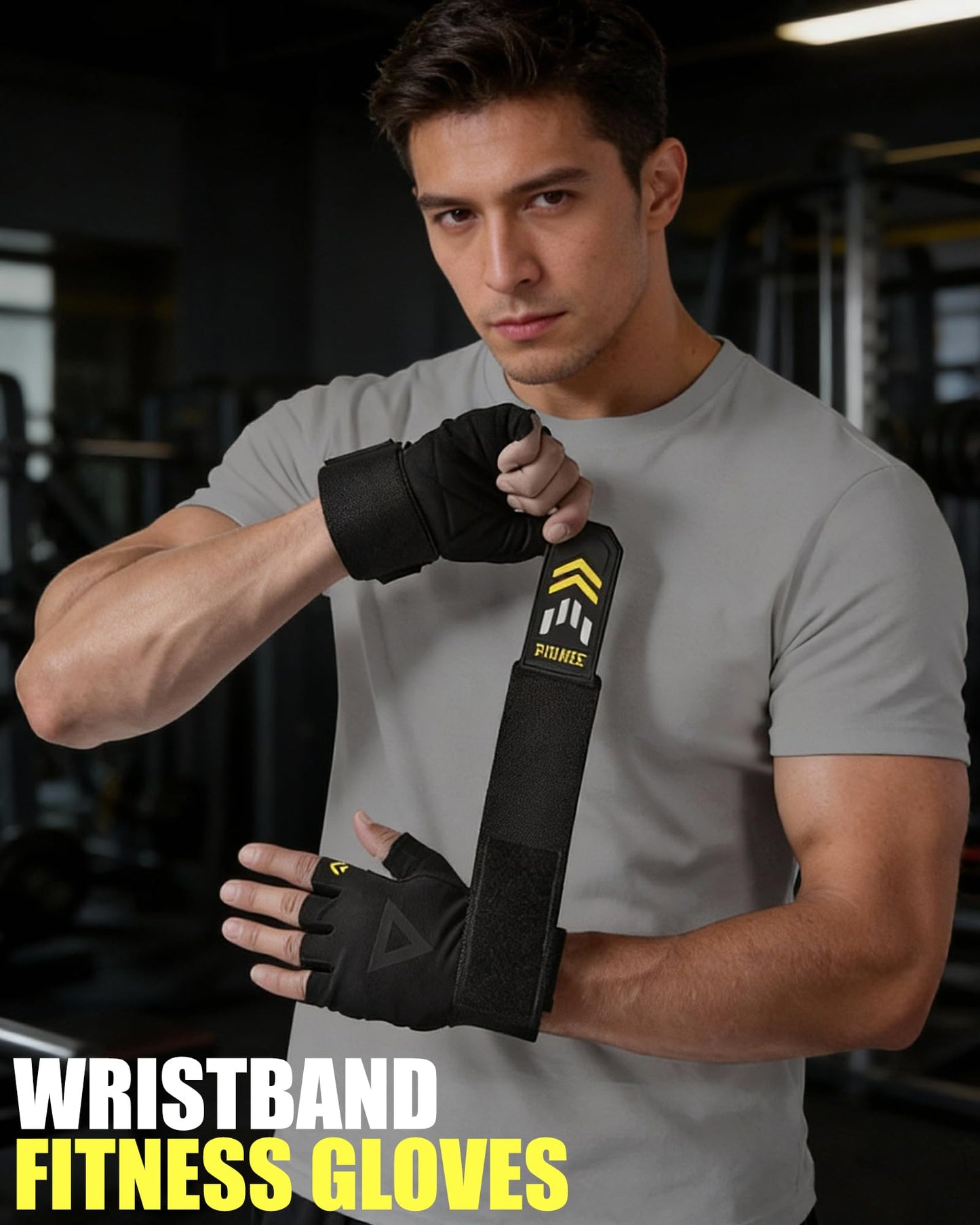 FitDA 2-in-1 Workout Gloves, Weight Lifting Gloves with Wrist Wrap Support for Men & Women, Ventilated Fingerless Padded Gym Glove for Weightlifting Pull-Ups & Fitness Training, M